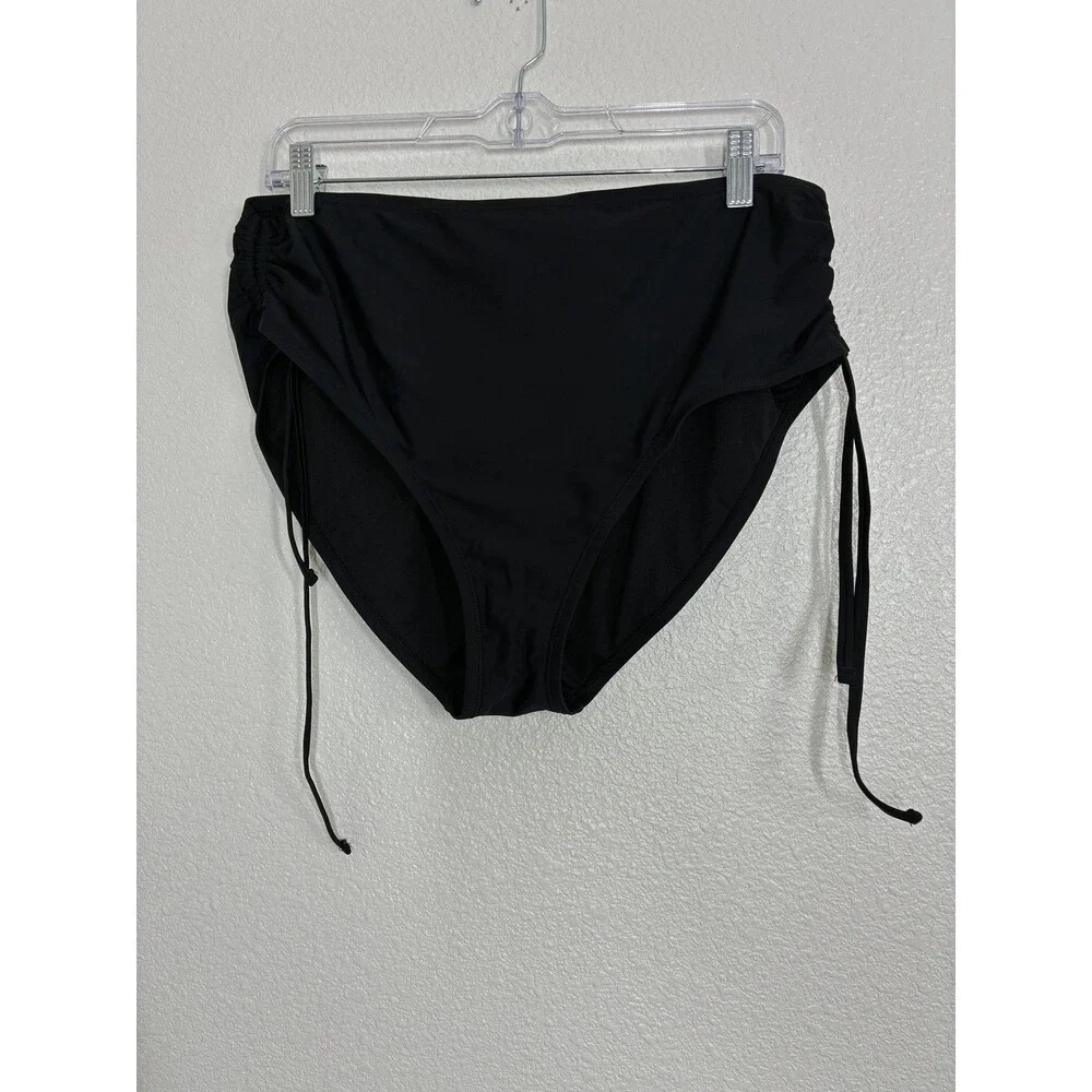 BCBG Paris Bikini Swim Bottom Womens XL Black High Waisted Ruched Side Ties